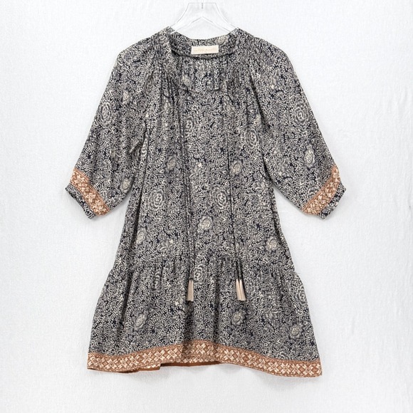 NATALIE MARTIN Stevie Dress Womens XS Blue Cream Silk Floral Boho Mini Smock - Picture 2 of 13